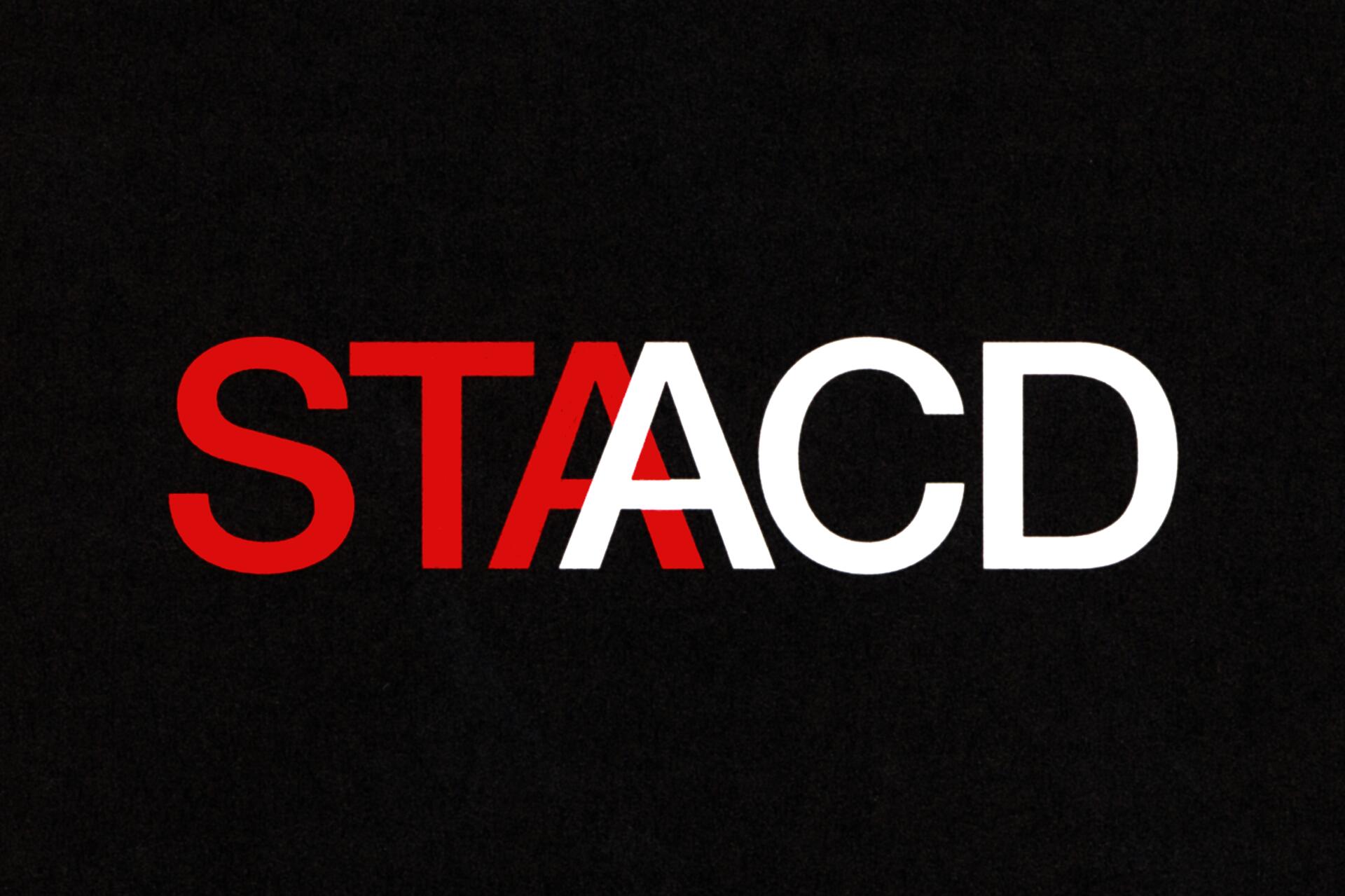 The text "STACD" is displayed on a black background, with "STA" in red and "ACD" in white.
