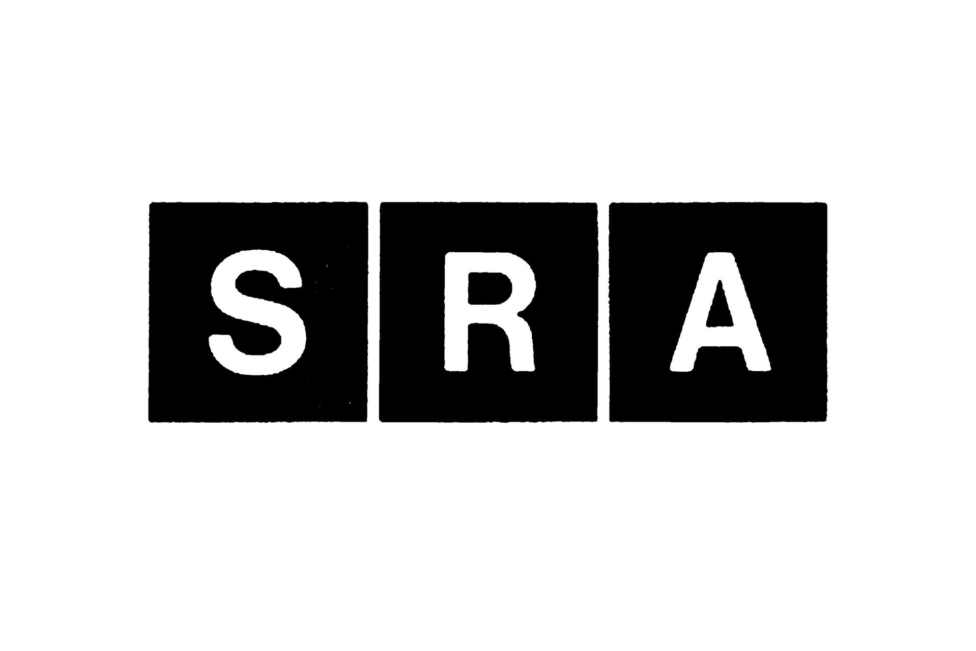 Black and white logo with the letters "SRA" inside three separate black squares.