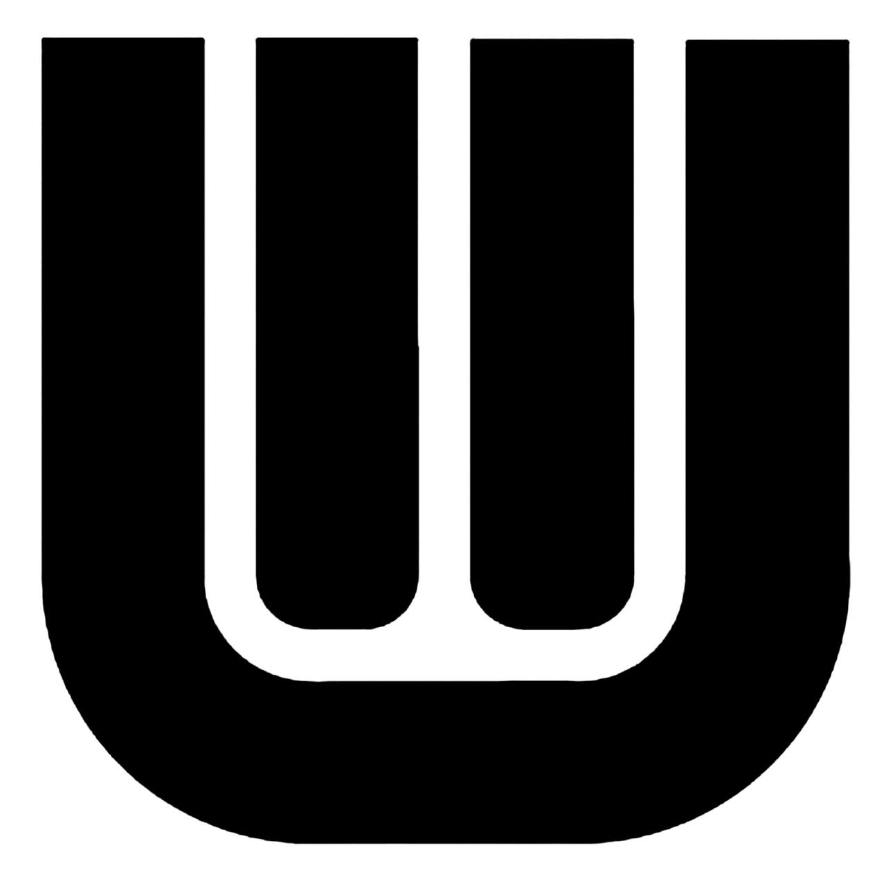Black and white graphic logo with a stylized "U" shape incorporated into a rectangular outline.