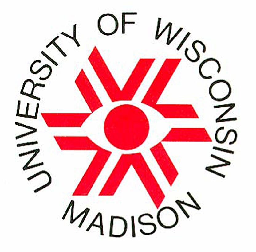 Red and white logo with a stylized eye and geometric shapes, encircled by "University of Wisconsin Madison".