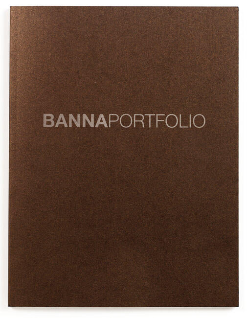 Brown portfolio cover with the text "BANNA PORTFOLIO" in silver.