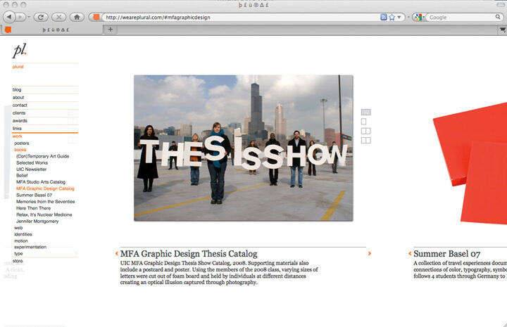 People stand in a cityscape holding letters that spell "THESIS SHOW," creating an optical illusion.