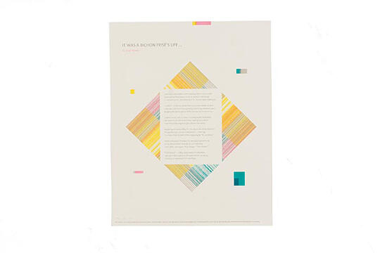 Graphic with a colorful diamond composed of yellow, pink, and teal lines on a white background. Contains a block of text in the center and colorful squares at the corners.