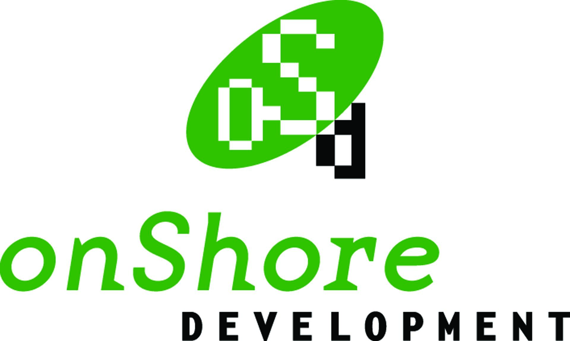 Logo with a green oval containing pixelated letters "OSD" above the words "onShore Development" in green and black text.