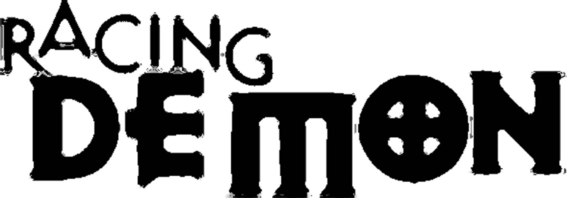 Racing Demon logo in bold black font, with the letter "O" resembling a steering wheel.