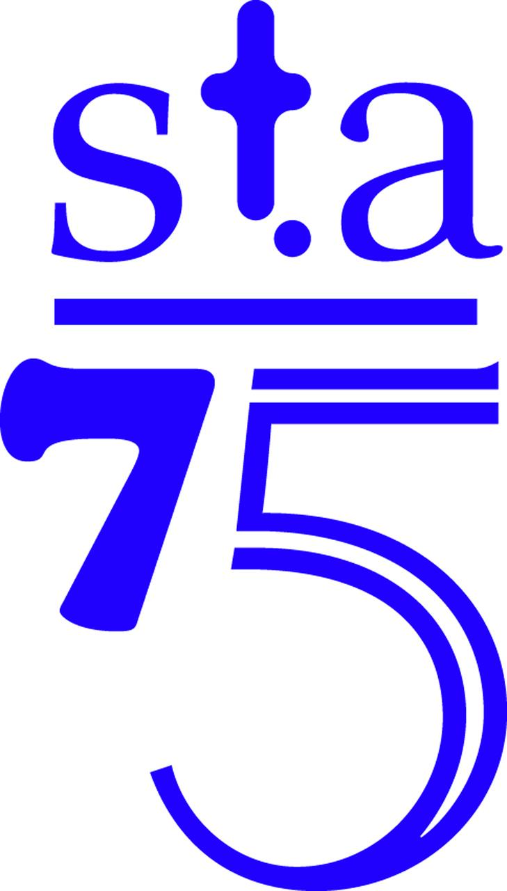 Blue logo with lowercase letters "s.t.a" above the number "75," both in a bold, stylized font.