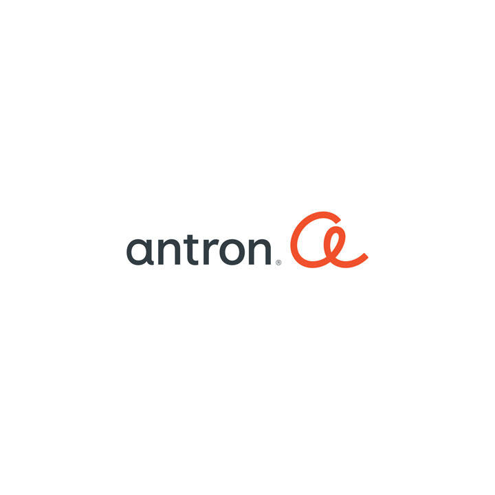Antron logo with black text and a red stylized letter.
