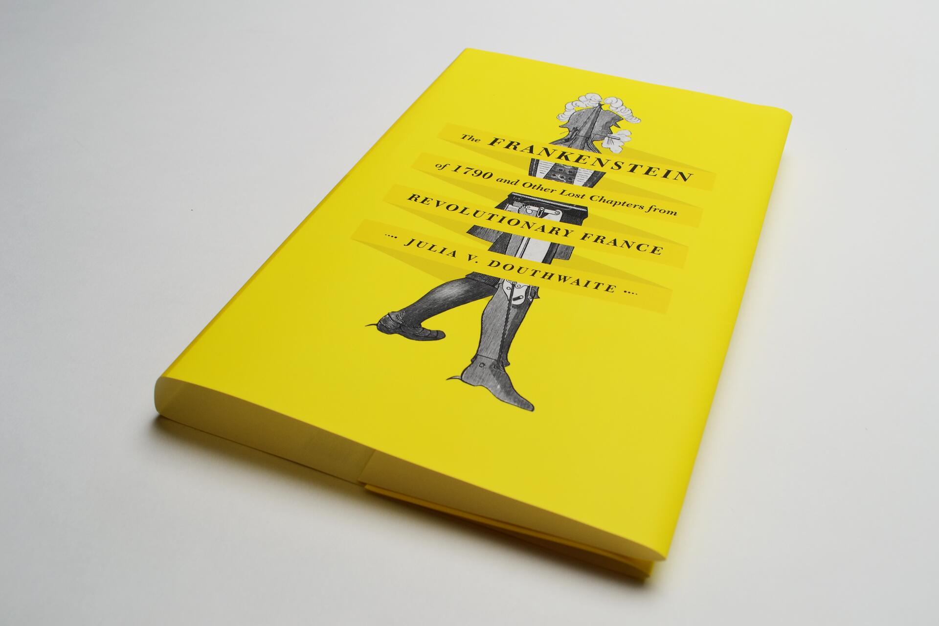 Yellow book cover featuring an illustration of a figure in 18th-century attire with mechanical parts, set on a white background.