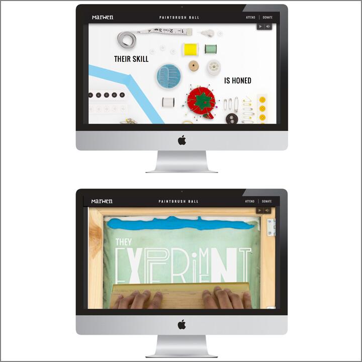 Two computer screens display creative design elements: the top shows sewing supplies organized neatly, the bottom features hands holding a screen with printed text.