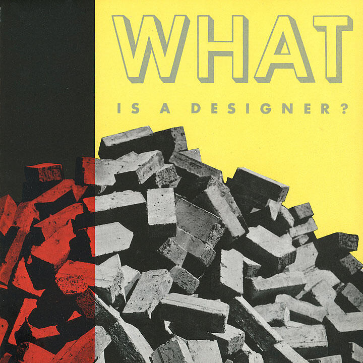 Stacked bricks with a black-and-white filter on the right and a red tint on the left against a yellow background with text.