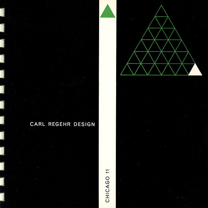Black cover design with green geometric triangle pattern on the right, and text reading "Carl Regehr Design" and "Chicago 11" on a vertical white strip.