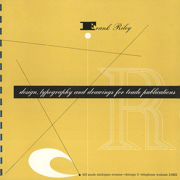 Retro graphic design cover with a large outlined letter "R" and stylized text in black script. The background is mustard yellow with geometric lines and shapes. Black strip across the cover features elegant white lettering.