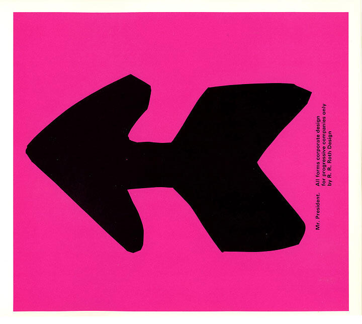 A bold, black arrow pointing left on a bright pink background.