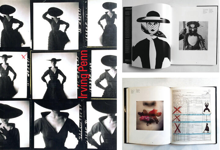 Collage featuring black-and-white photographs by Irving Penn, showcasing a woman in a wide-brimmed hat and elegant dress. Includes an open book with portraits and fashion imagery, combined with text and graphic elements.