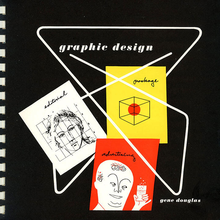 Graphic design book cover with three geometric illustrations: a sketched face on a white background, a cube with a red circle on yellow, and a person holding a glass on red. White lines intersect, forming a dynamic pattern, against a black background.