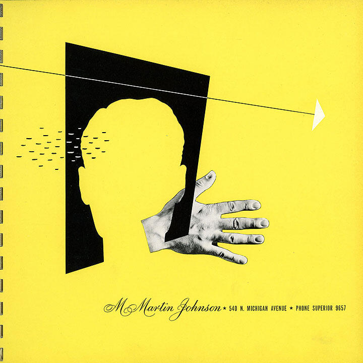 A yellow graphic featuring a silhouette of a head with small black shapes, a black rectangle, and a realistic hand. A white arrow is pointed towards the silhouette. Decorative text is at the bottom.