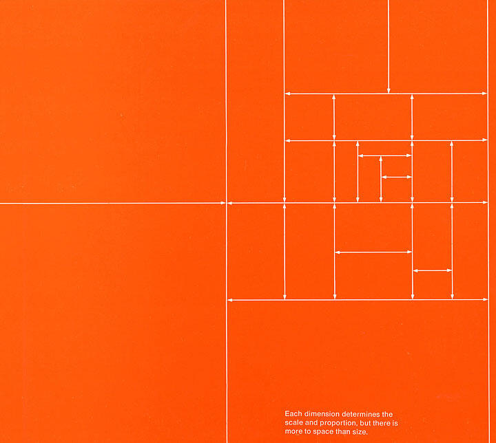 Orange background with a white geometric spiral comprised of squares and lines. Small text in the bottom right corner.