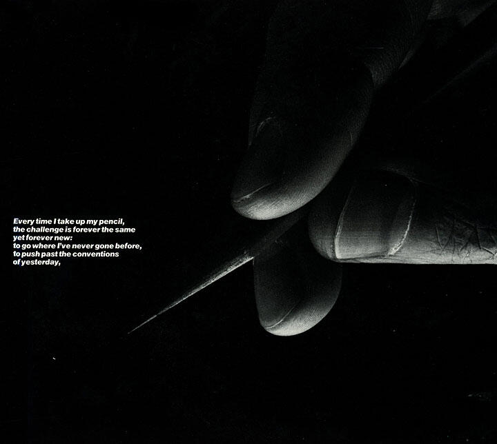 A close-up black-and-white photograph of a hand holding a pencil.