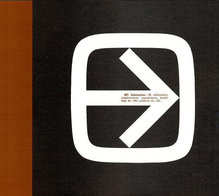 A large white arrow points right inside a rounded square, set against a dark background with a vertical brown stripe on the left. Text appears in the middle of the arrow.