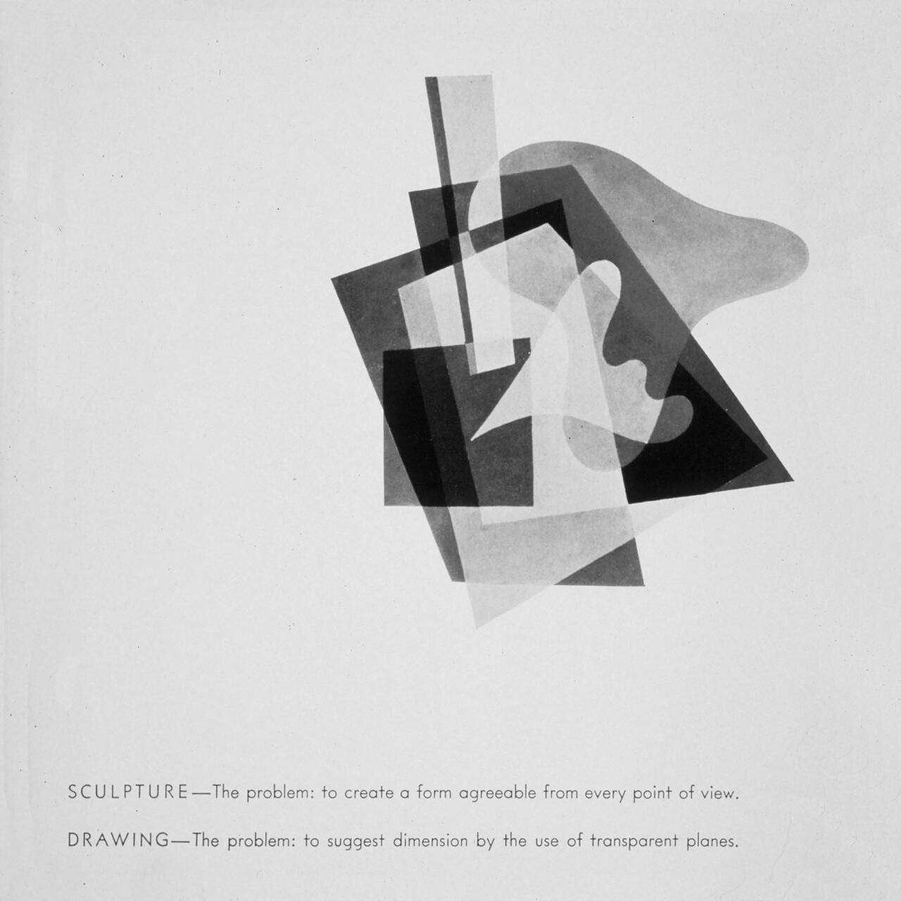 Abstract black and white graphic with overlapping geometric shapes, including rectangles and curves, creating a sense of transparency and dimension on a white background.