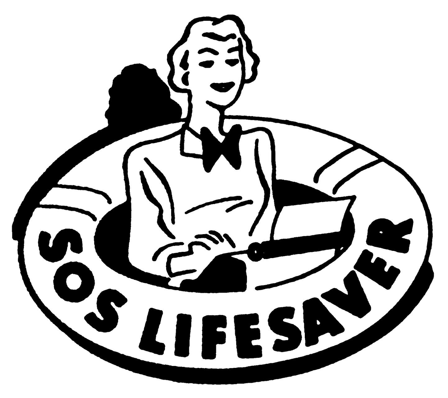 A stylized graphic of a person inside a life preserver labeled "SOS Lifesaver."