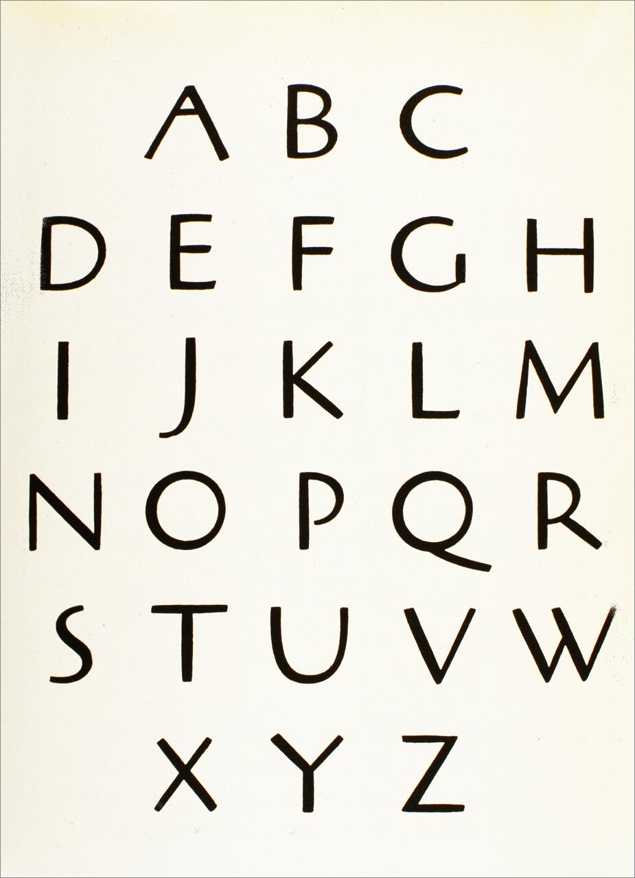 A set of bold, black capital letters from A to Z arranged in four rows on a plain white background.