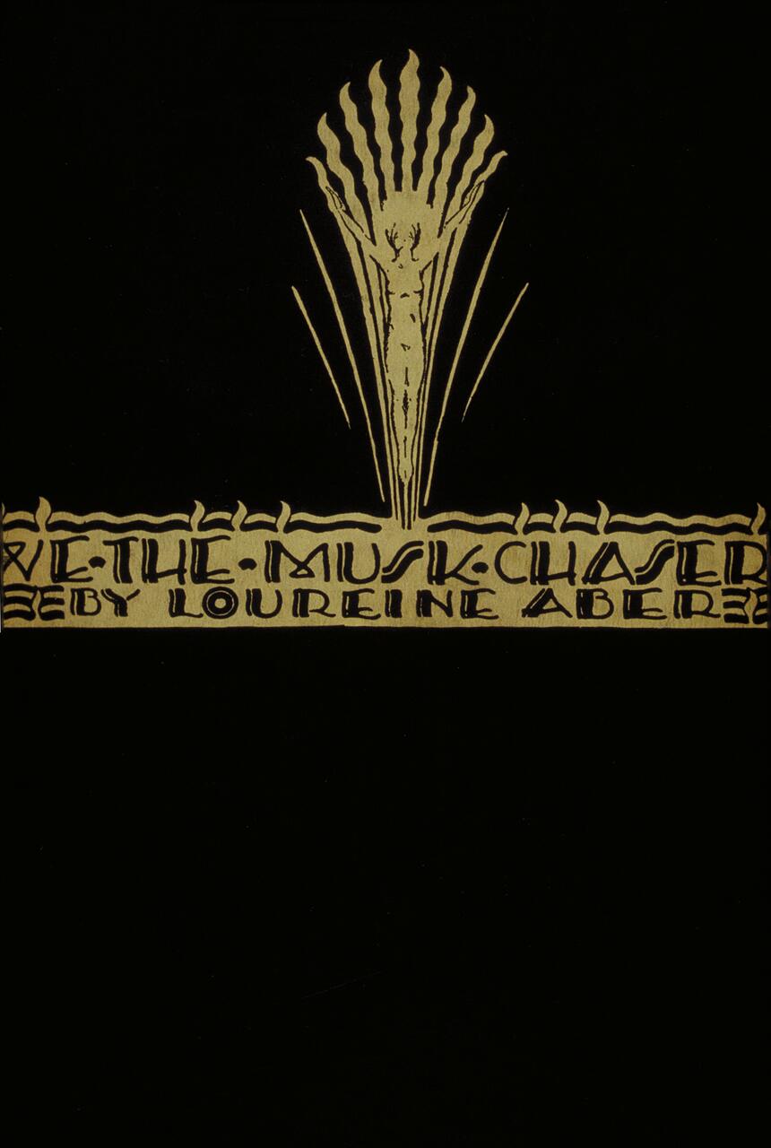 Art Deco cover design featuring a stylized human figure and abstract fan shapes in gold on a black background, with ornate text below.