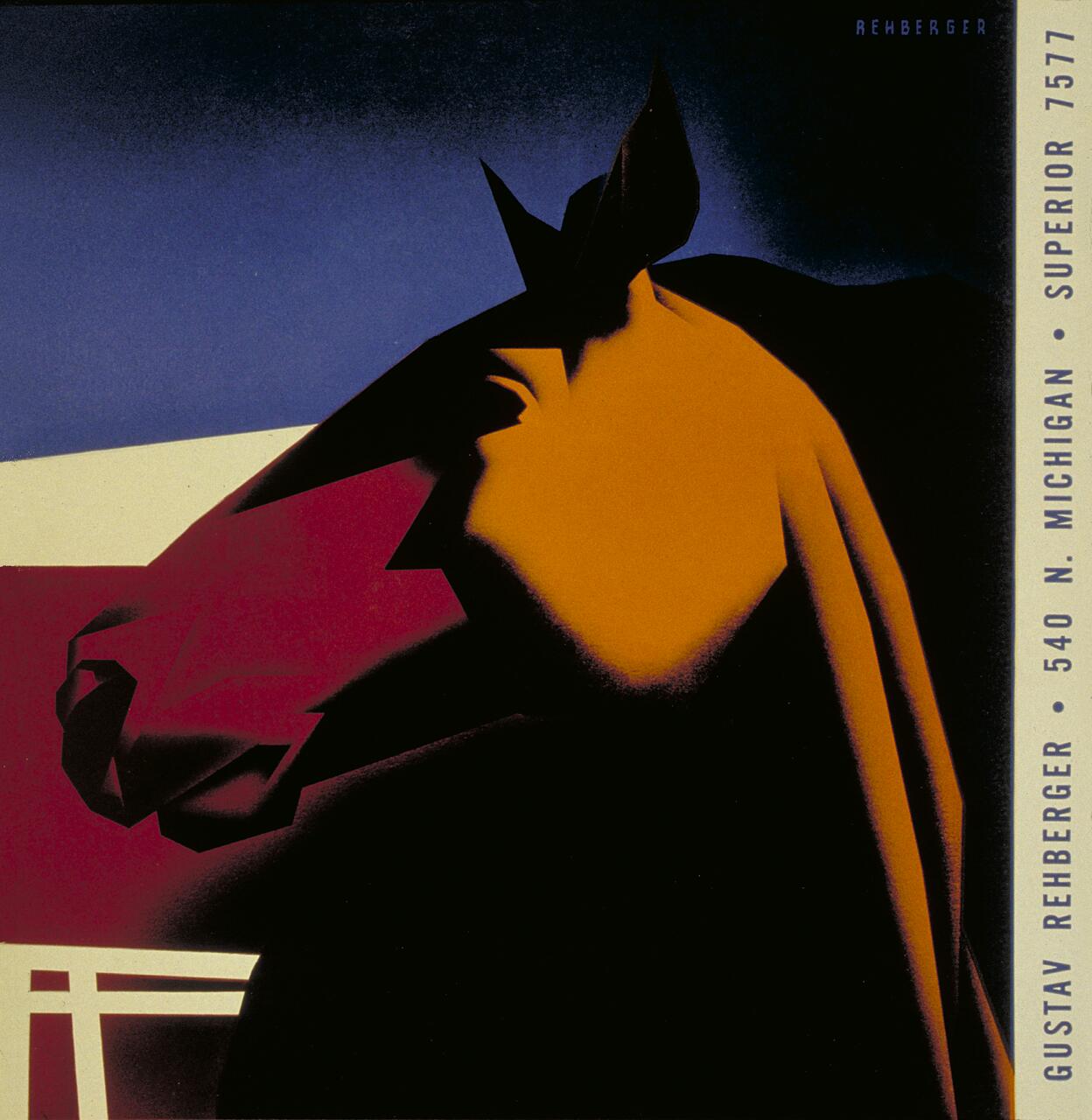 Stylized graphic of a horse's head in bold colors, featuring sharp geometric shapes with a blue, red, and yellow palette. The horse faces left, with highlight contrasts and an abstract, modern design.