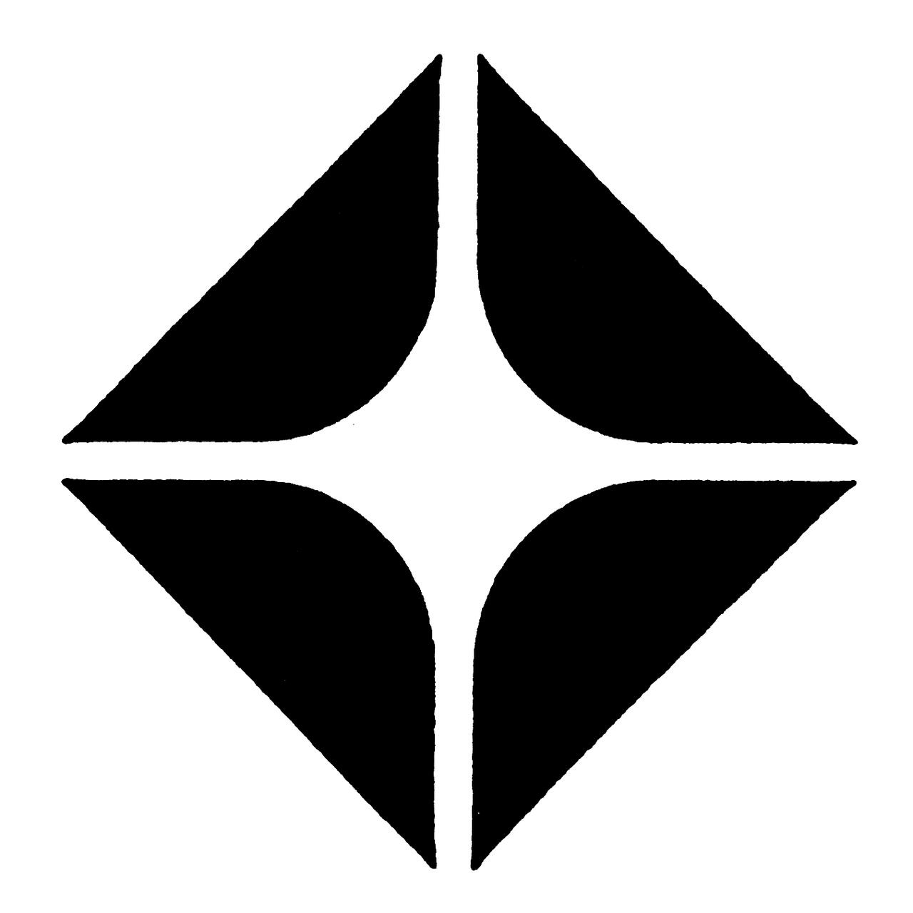 Black geometric shape resembling a diamond with four curved triangular sections converging at the center, creating a star-like white space.