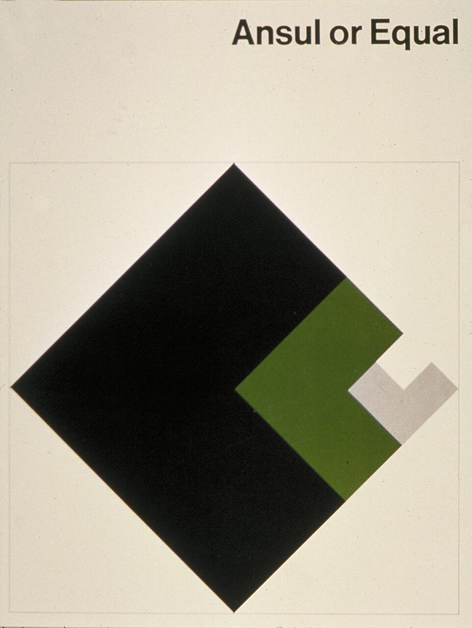 Abstract graphic featuring a diamond shape divided into sections: a large black area, a green right angle, and a small white square.