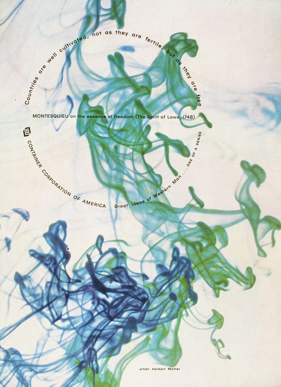 Abstract artwork with swirling blue and green ink patterns on a white background.