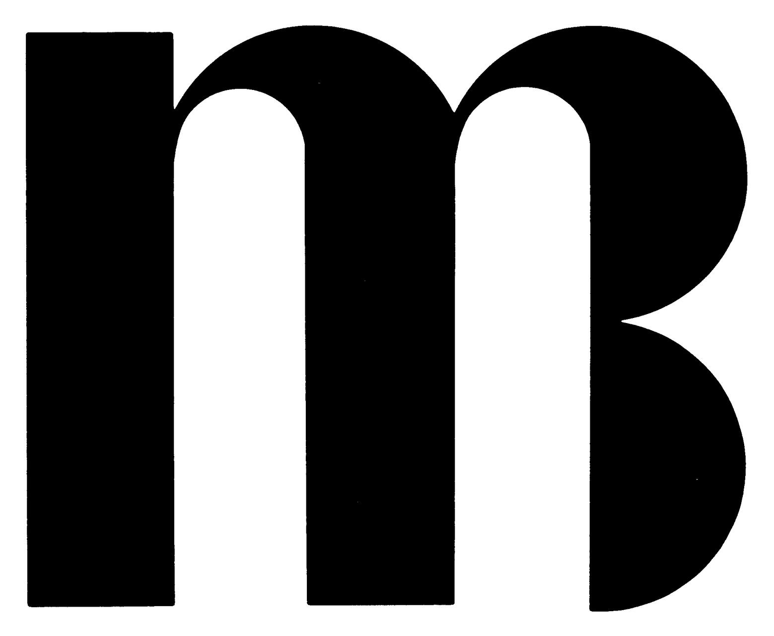 Black lowercase 'm' in a bold, rounded sans-serif font on a white background.