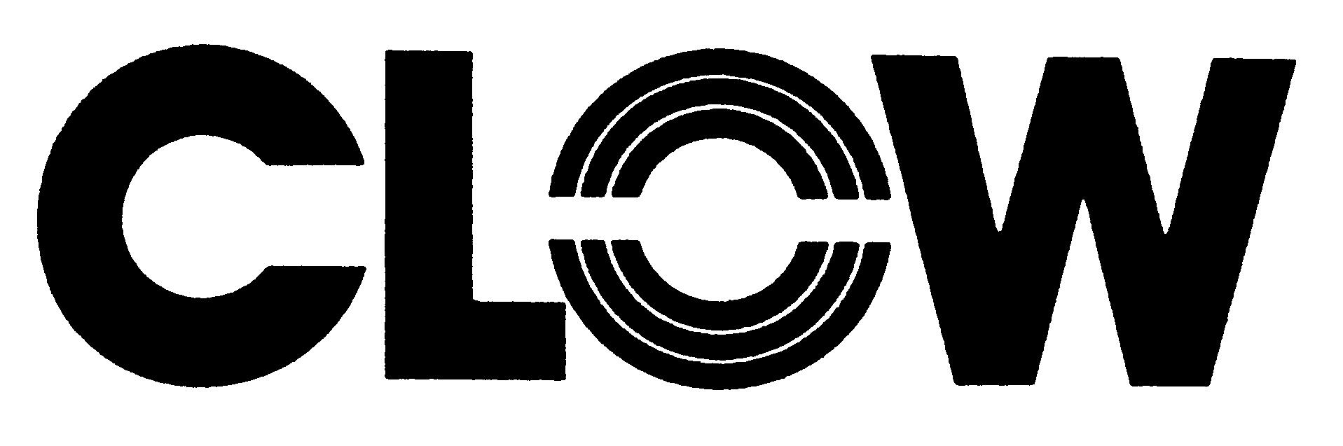 CLOW logo with bold black letters on a white background, featuring concentric circles within the letter "O."