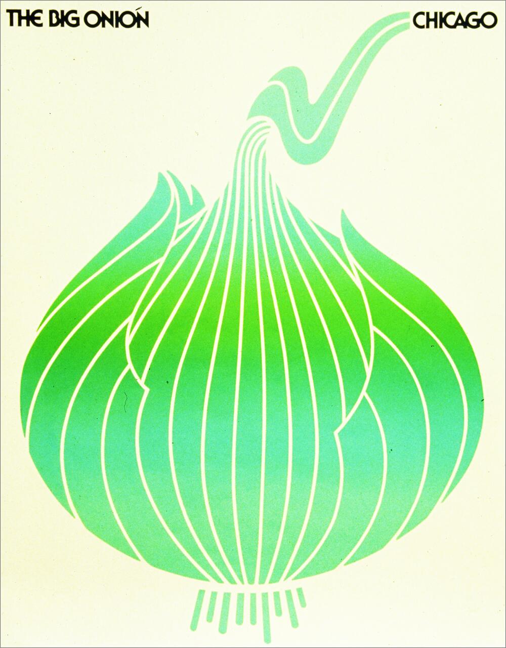 Stylized graphic of a green onion with curved lines, resembling a bulb with a wavy tail at the top against a light background.