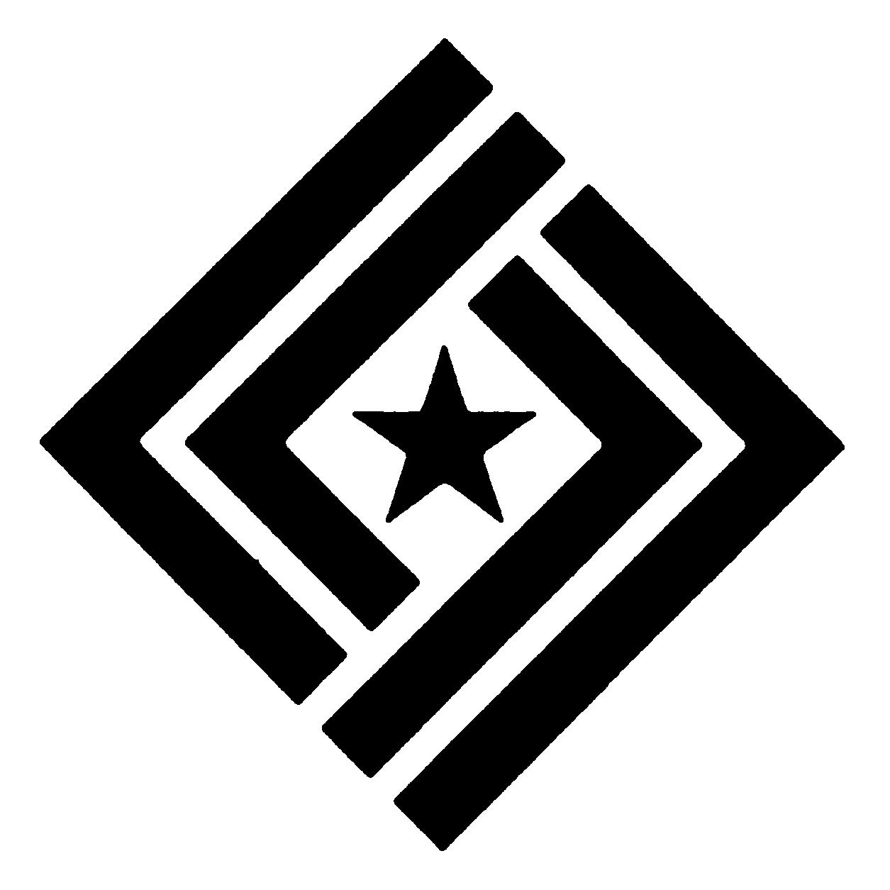 Abstract black geometric design with a star at the center, surrounded by intersecting diagonal lines forming a diamond shape on a white background.