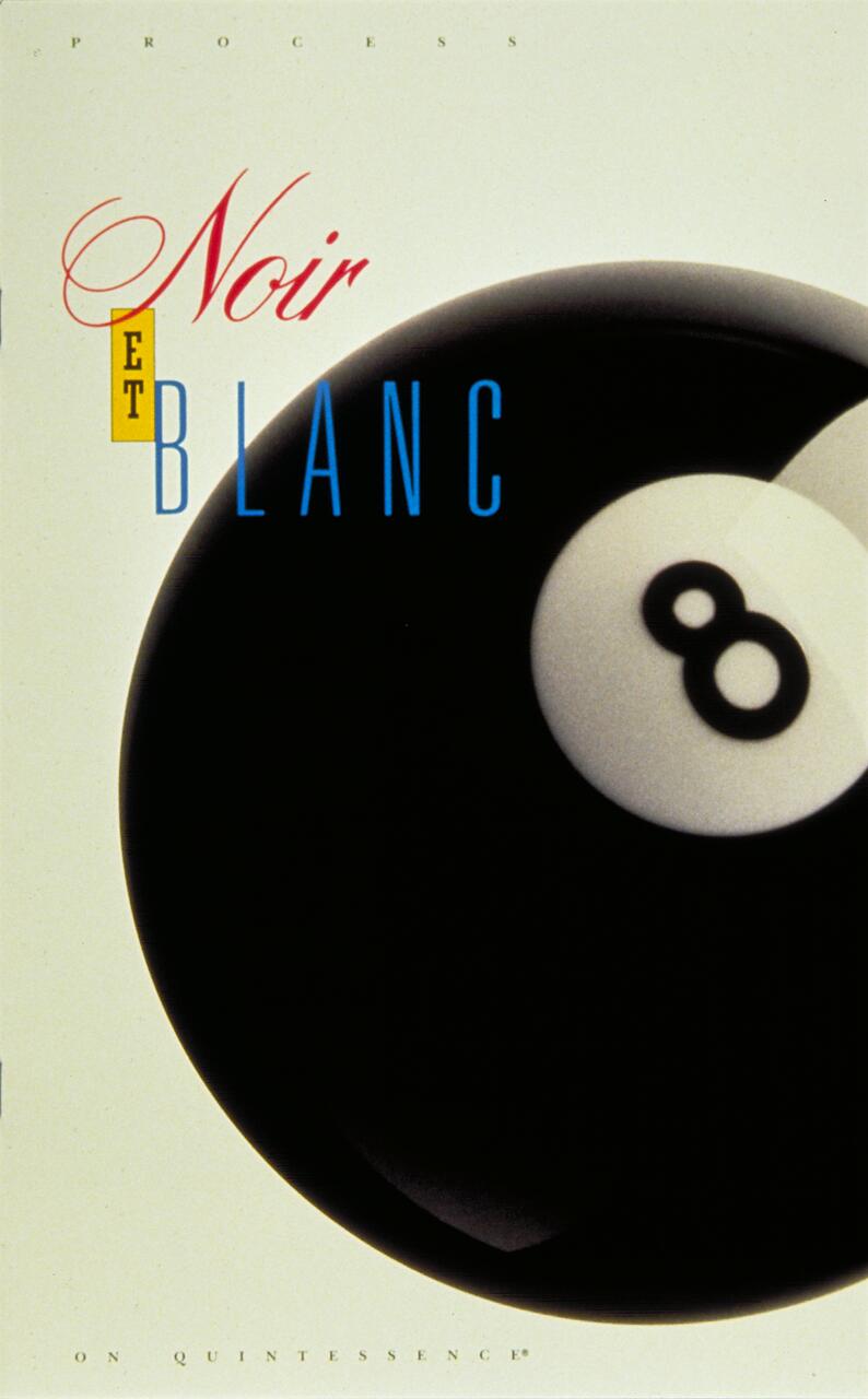 Stylized image of a black 8-ball with the words "Noir et Blanc" in artistic typography on a light background.
