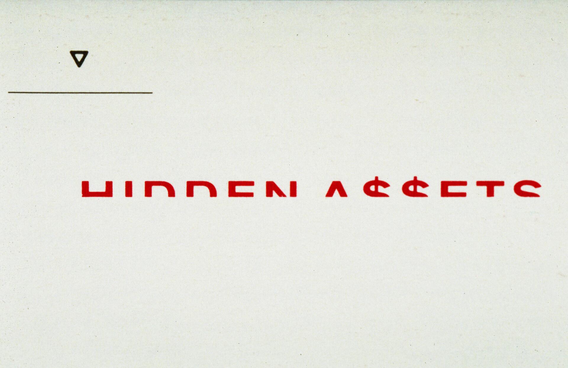 White background with red text reading "HIDDEN A$$ETS." The "S" characters are replaced with dollar signs.