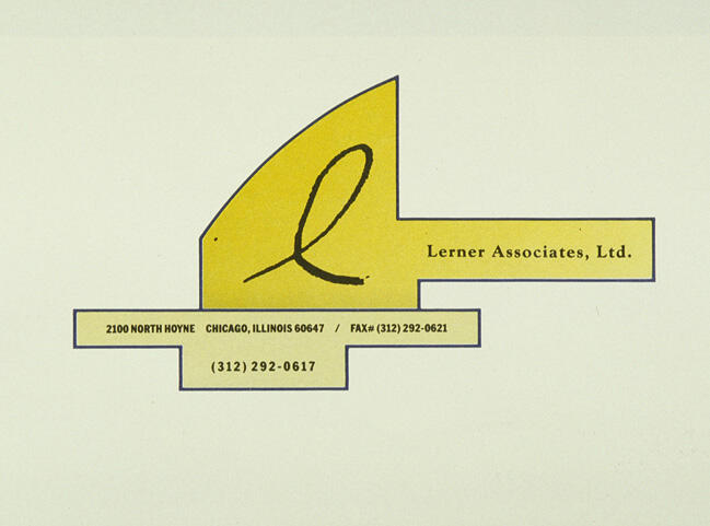 Logo for Lerner Associates, Ltd. featuring a stylized black "L" on a yellow background. The design includes the company name and contact information, with a minimalist, modern layout.