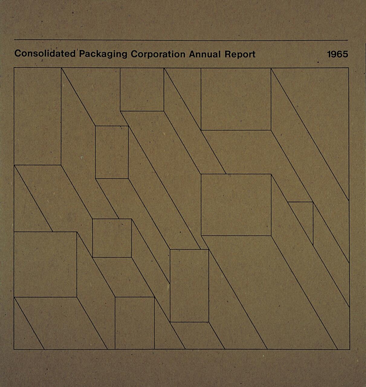 Geometric abstract design with outlined cubes and rectangular shapes on a brown background.