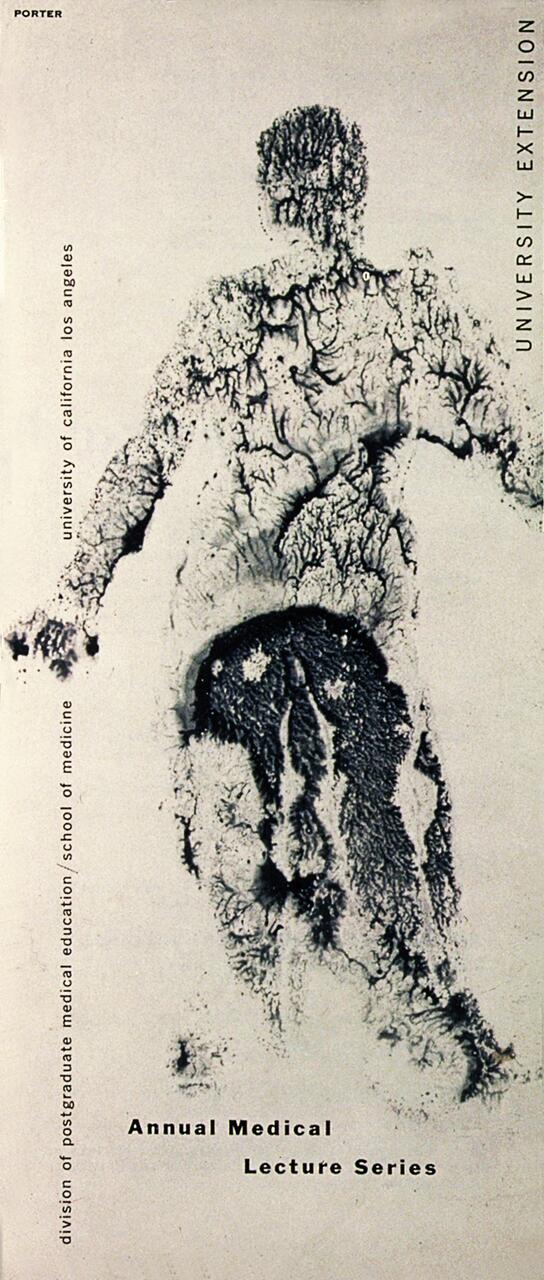 Abstract silhouette resembling a human figure, with intricate tree-like patterns and textures in black on a beige background, associated with a medical lecture series theme.