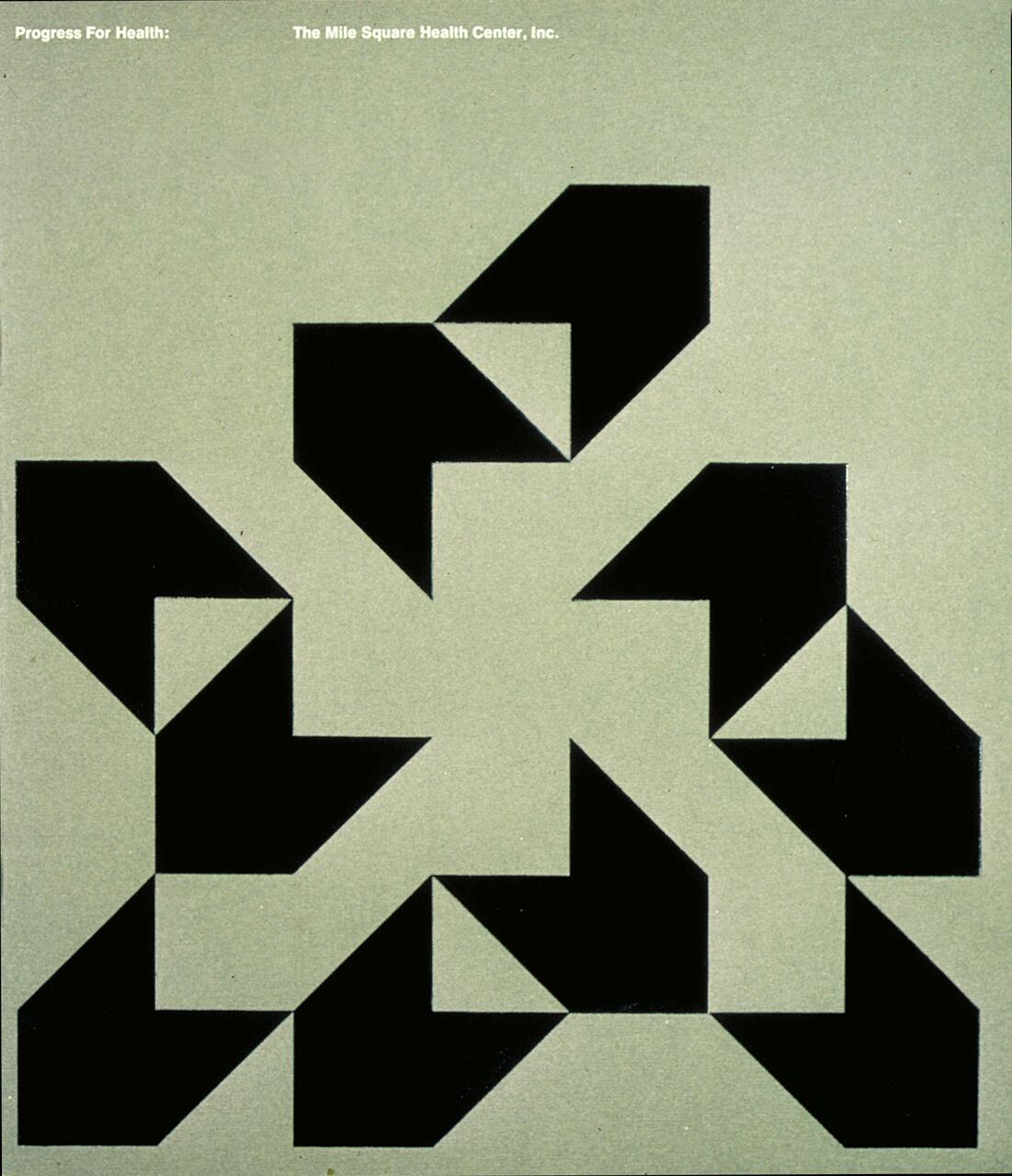 Black geometric shapes form a symmetrical, abstract pattern on a light gray background.