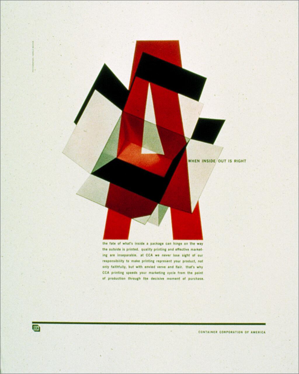 Abstract geometric design with overlapping rectangles in red, black, and white, accompanied by text.