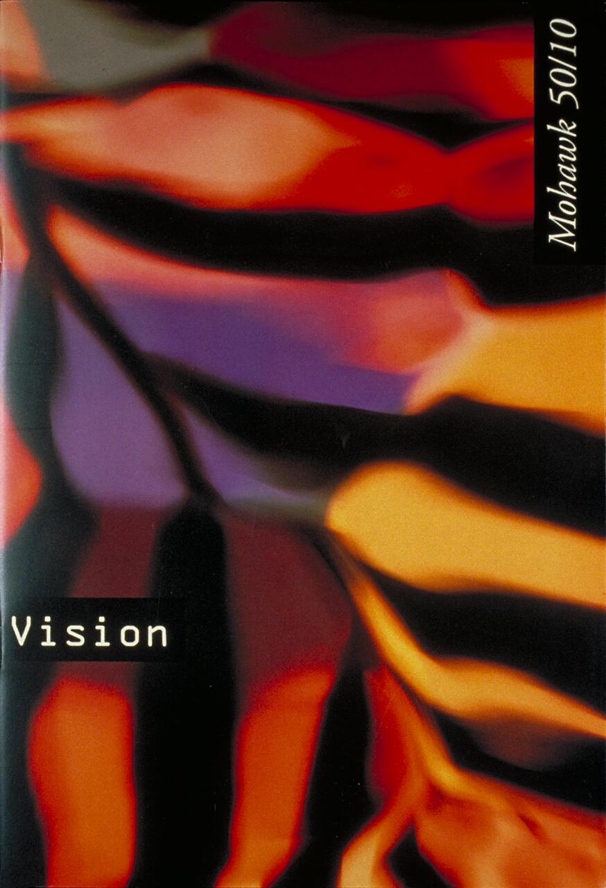 Abstract artwork with fluid orange, red, and purple shapes on a dark background.