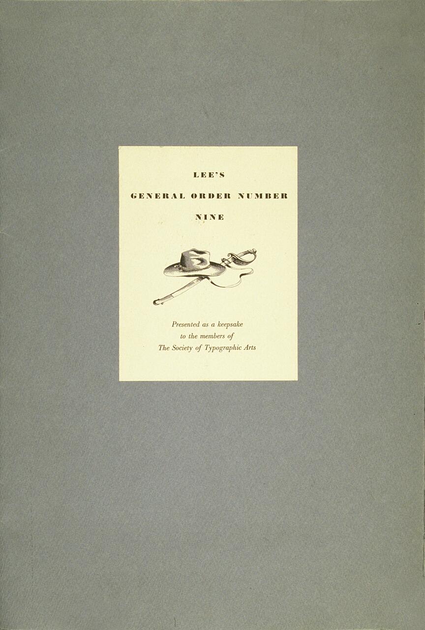 Gray cover with the title "Lee's General Order Number Nine" in bold text. An illustration of a hat, sword, and scabbard is centered below the title.