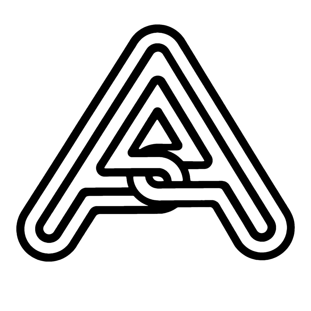 Stylized black and white logo featuring an interlocking triangle and circular design forming an "A" shape.