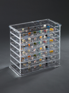 16C-147_One-off protoype made from various mixed media and clear acrylic cabinet with accompanying story text_Jessica Charlesworth