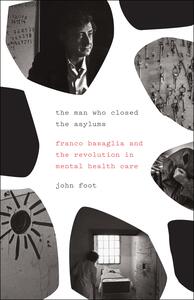 16A-44_Book: The Man Who Closed the Asylums - Black and white collage book cover with various images of keys, hospital beds, the author, and so forth_	Matt Avery/	Matt Avery