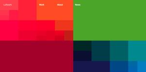 16A-45_Luftwerk Website: Colorful geometric design with blocks of red, orange, green, teal, and blue in a grid pattern_Renata Graw/Alexa Viscius/Cameron Brand